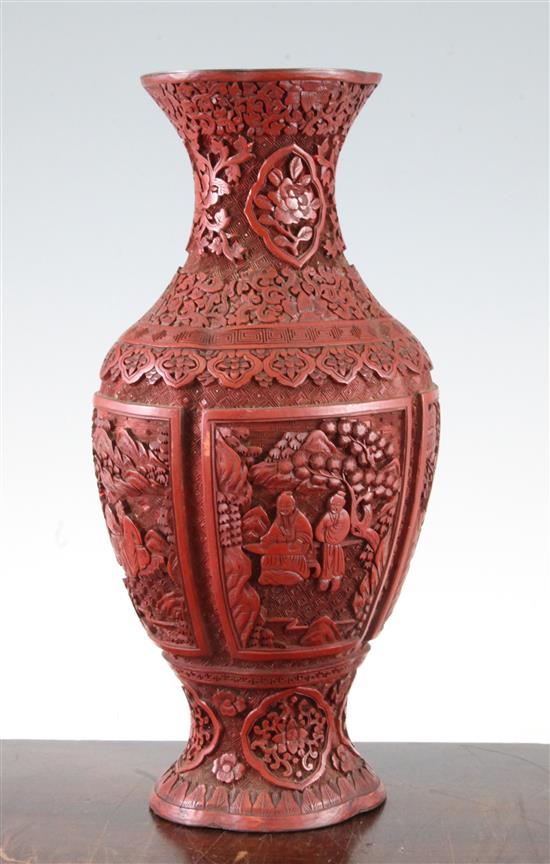 A Chinese cinnabar lacquer vase, 19th century, 31.5cm, later drilled